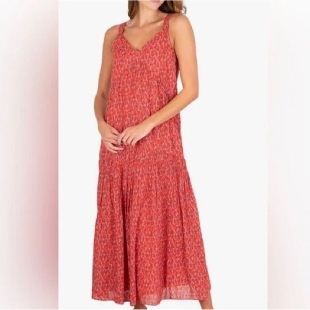 JOIE Pink & Red Printed V-Neck Flowy Midi Dress